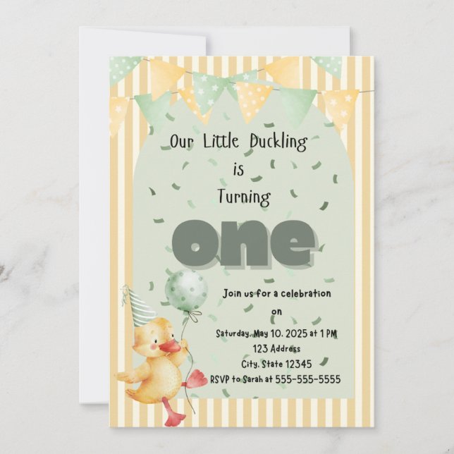 Convite Pato Primeiro Aniversário (Frente)