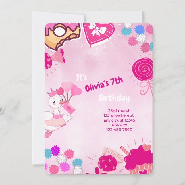 Convite Pato princesa rosa - aniversário personalizável (Frente)
