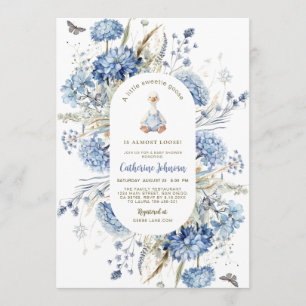 Convite Pato Tolo Código Qr Floral Azul Festa de Bebê