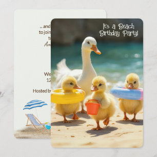 Convite Patos bonitos na praia por uma Festa de aniversári