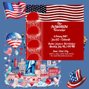 Convite Patriota Americana do Firecracker Birthday Boy