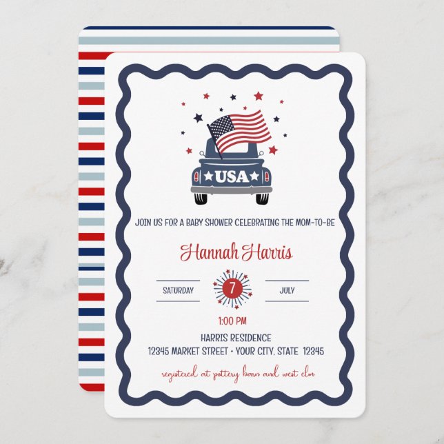 Convite Patriotic Baby Shower Invitation (Frente/Verso)