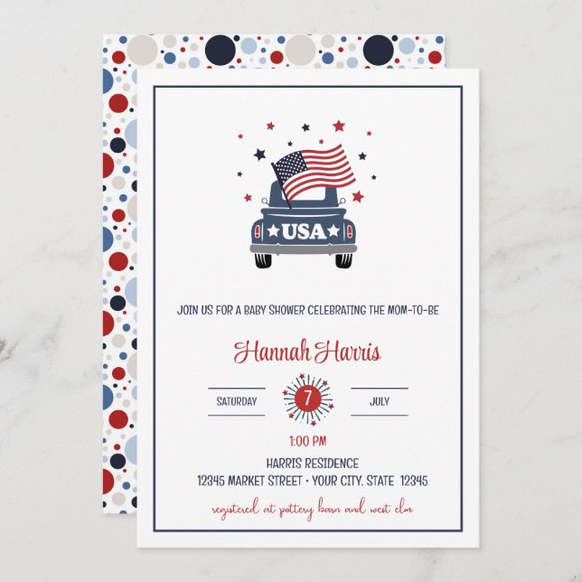 Convite Patriotic Baby Shower Invitation (Frente/Verso)