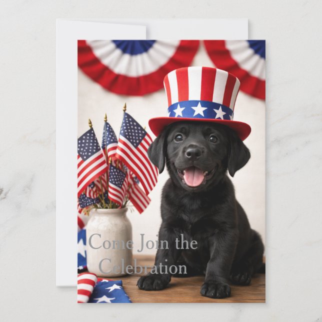 Convite Patriotic Black Labrador Puppy Invitation | (Frente)