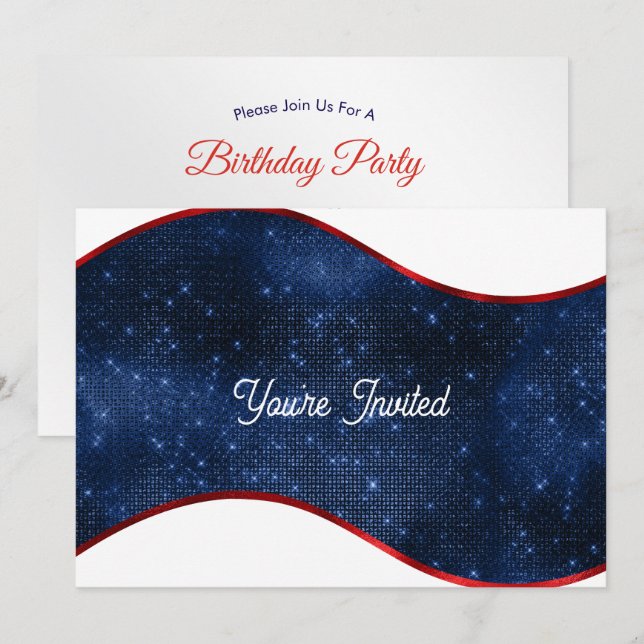 Convite Patriotic Blue Wave Birthday (Frente/Verso)