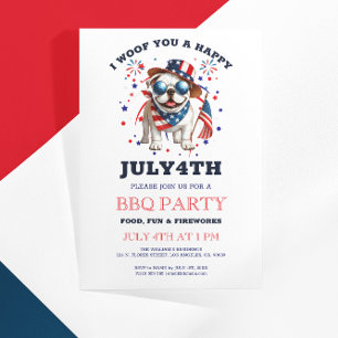 Convite Patriotic Bulldog Woody Feliz 4 de julho