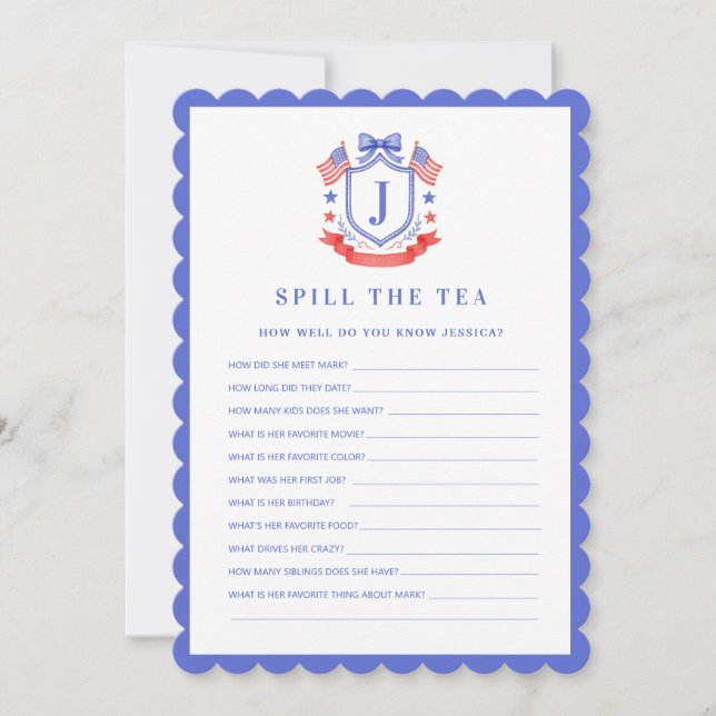 Convite Patriotic Cre | Spill the Tea | Bridal Shower Game (Frente)