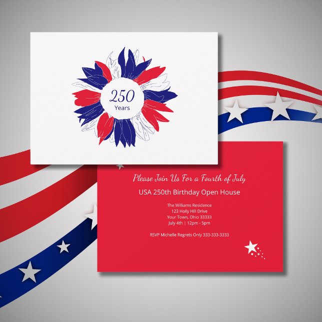 Convite Patriotic Floral USA 250 Years 4th of July BBQ (Criador carregado)