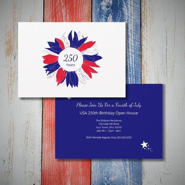 Convite Patriotic Floral USA 250 Years Fourth of July BBQ (Criador carregado)