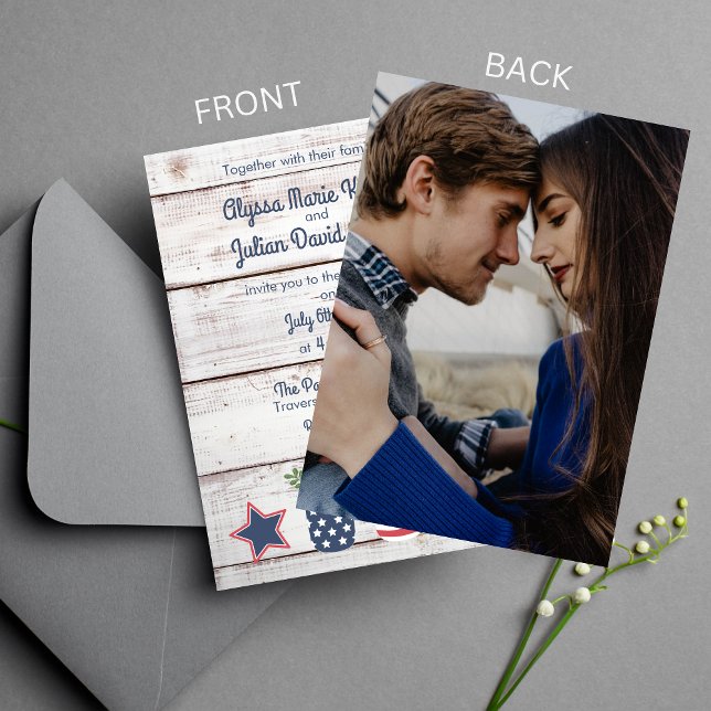 Convite Patriotic Love II Rustic 4th of Julit Photo Weddin (Criador carregado)