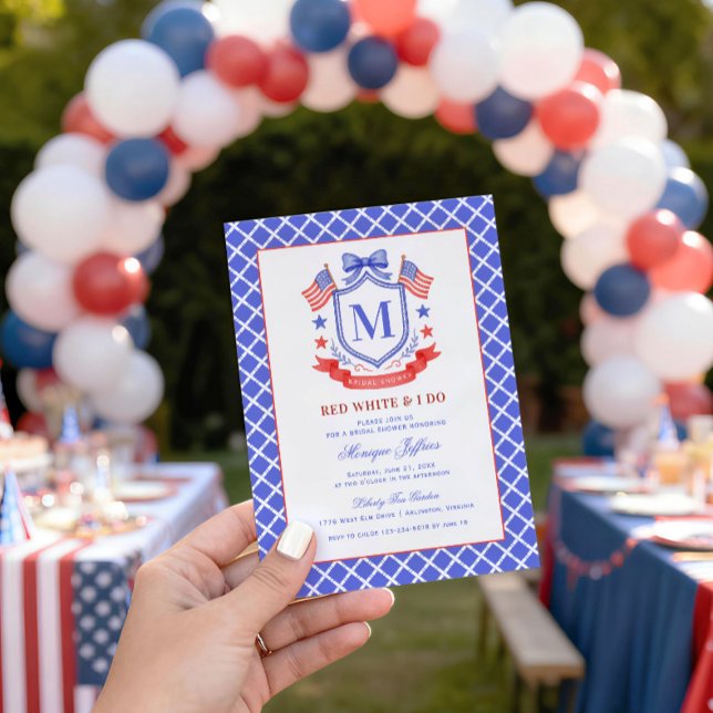 Convite Patriotic Red White & I Do Monogram Bridal Shower (Criador carregado)
