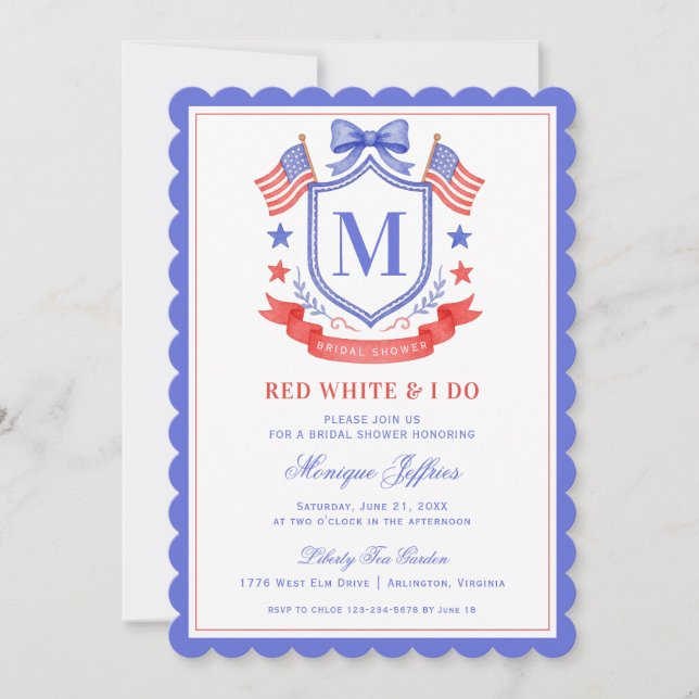 Convite Patriotic Red White & I Do Monogram Bridal Shower (Frente)