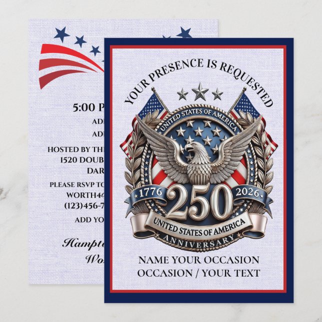 Convite Patriotic Semiquincentennial (Frente/Verso)