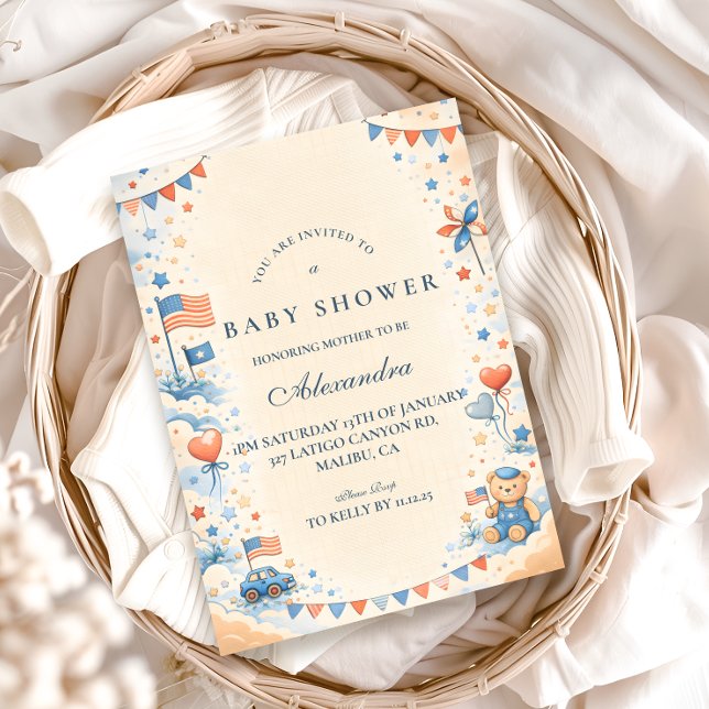 Convite Patriotic Stars & Stripes Baby Shower (Criador carregado)