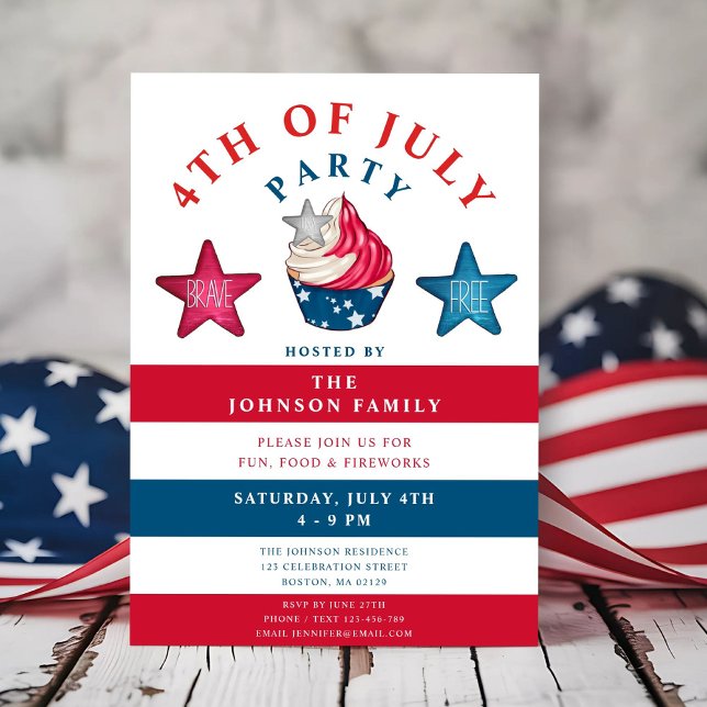 Convite Patriótica Red White E Blue Stars 4 De Julho (Patriotic Red White & Blue Stars 4th Of July Invitation)