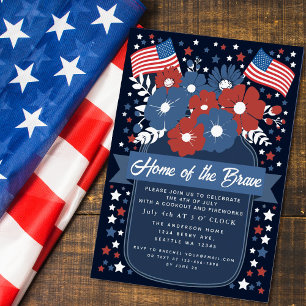 Convite Patriótica Rustic Floral 4° de julho Cookout