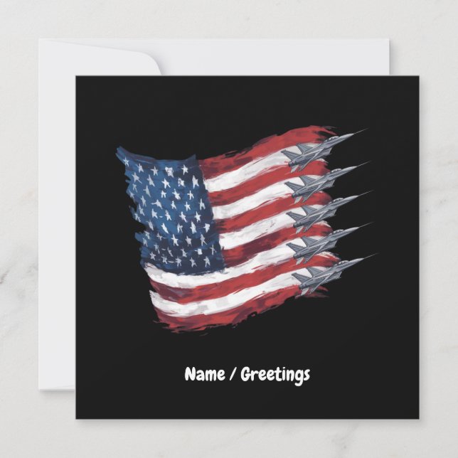 Convite Patriótica USA Flag Fighter Jets 4 de julho (Frente)