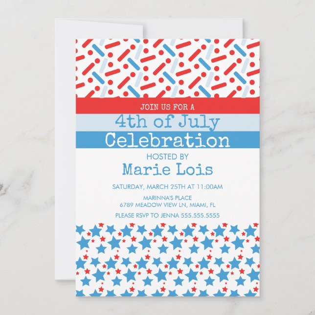 Convite Patriótico 4 de julho Estrelas Strips Espelha (Frente)