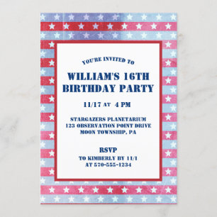 Convite Patriótico desbotado americano, vermelho, azul bra