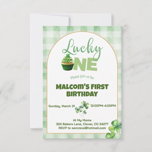 Convite Patty's Lucky One Cupcake First Birthday (Frente)