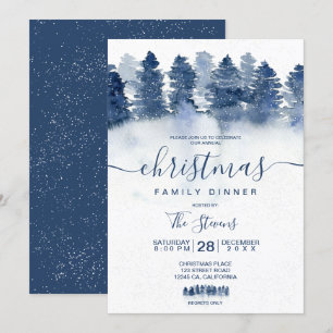 Convite Pau azul-inverno madeira aquarela neve Natal