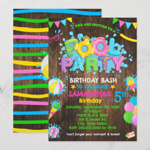Convite Pau de borracha de Piscina rosa-Festa de aniversár