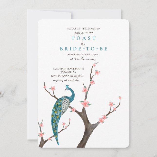 Convite Pavão Aquarela (Frente)