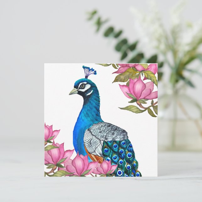 Convite Pavão de Aquarela (Em pé/Frente)