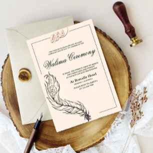 Convite pavão desenhado à mão ilustrado Walima árabe