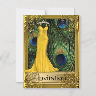 Convite Pavão e Dourado Para Qualquer Festa