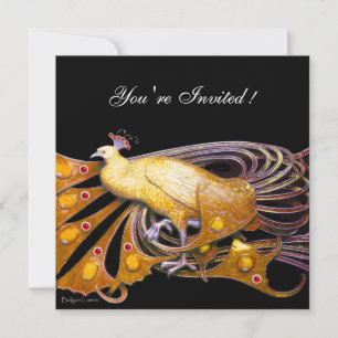 CONVITE PAVÃO ELEGANTE EM AMARELO E PRETO