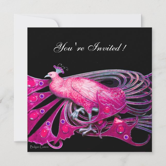 CONVITE PAVÃO ELEGANTE EM FÚCSIA, ROSA E PRETO (Frente)