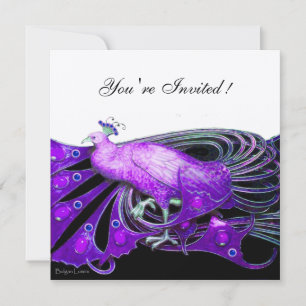 CONVITE PAVÃO ELEGANTE EM METALIZADO PRETO ROXO