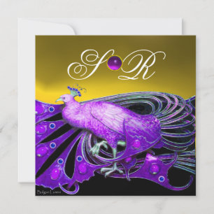 CONVITE PAVÃO ELEGANTE EM MONOGRAMA DE CASAMENTO ROXO, AMA