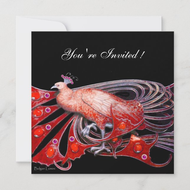 CONVITE PAVÃO ELEGANTE EM VERMELHO E PRETO (Frente)