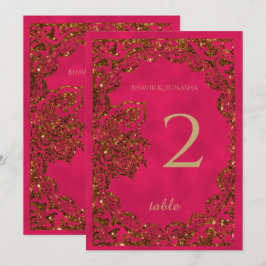 Convite Pavão Indiano Rosa e Dourado Número da Mesa