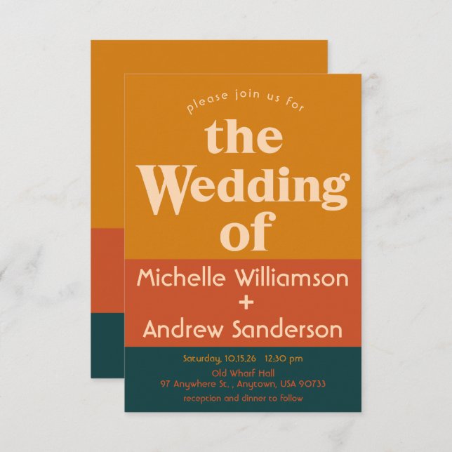 Convite Pavão Laranja Moderno Retrô 3.5x5 (Frente/Verso)