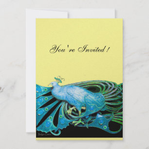 Convite PAVÃO preto, azul, papel metálico dourado