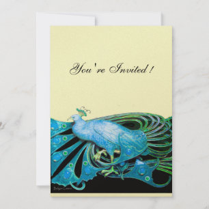Convite PAVÃO preto, azul, papel metálico dourado