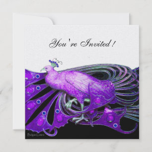 Convite PAVÃO preto, roxo, papel metálico gelo