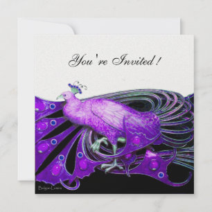 Convite PAVÃO preto, roxo, papel metálico gelo