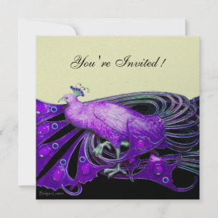 Convite PAVÃO preto, roxo, papel metálico platina