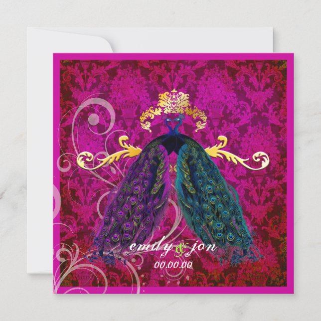 Convite Pavão psicodélico PixDezines/rosa quente (Frente)