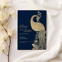 Pavão real de ouro azul luxuoso Salve a data