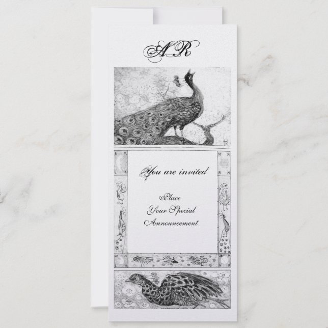 Convite PAVÕES DE AMOR NO CASAMENTO MONOGRAMA preto branco (Frente)