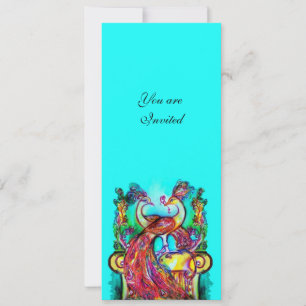 Convite PAVÕES ENAMORADOS, vermelho azul turquesa verde