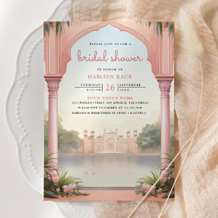 Convite Pavões Florais Rosa Palácio Indiano Chá de Noiva