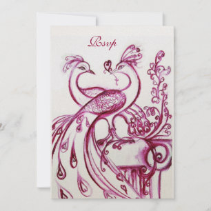 Convite PAVÕES NO RSVP DO AMOR, vermelho burgundy rosa dou