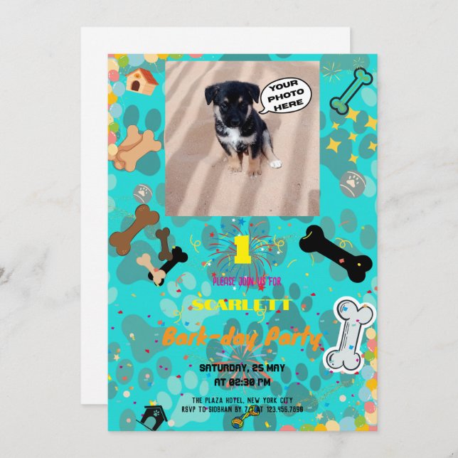 Convite Paw-some Latido-day Bash! Pet Birthday Personaliza (Frente/Verso)