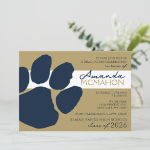 Convite Pawprint Elegante Azul Dourado e Marinho (Foto de